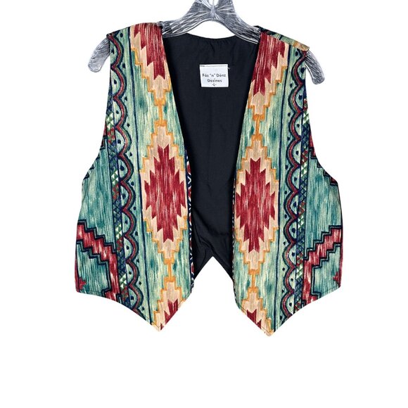 Faz N Denz Womens Southwestern Vest Skirt Set‎ Large Made in USA Cotton Aztec - Picture 3 of 14